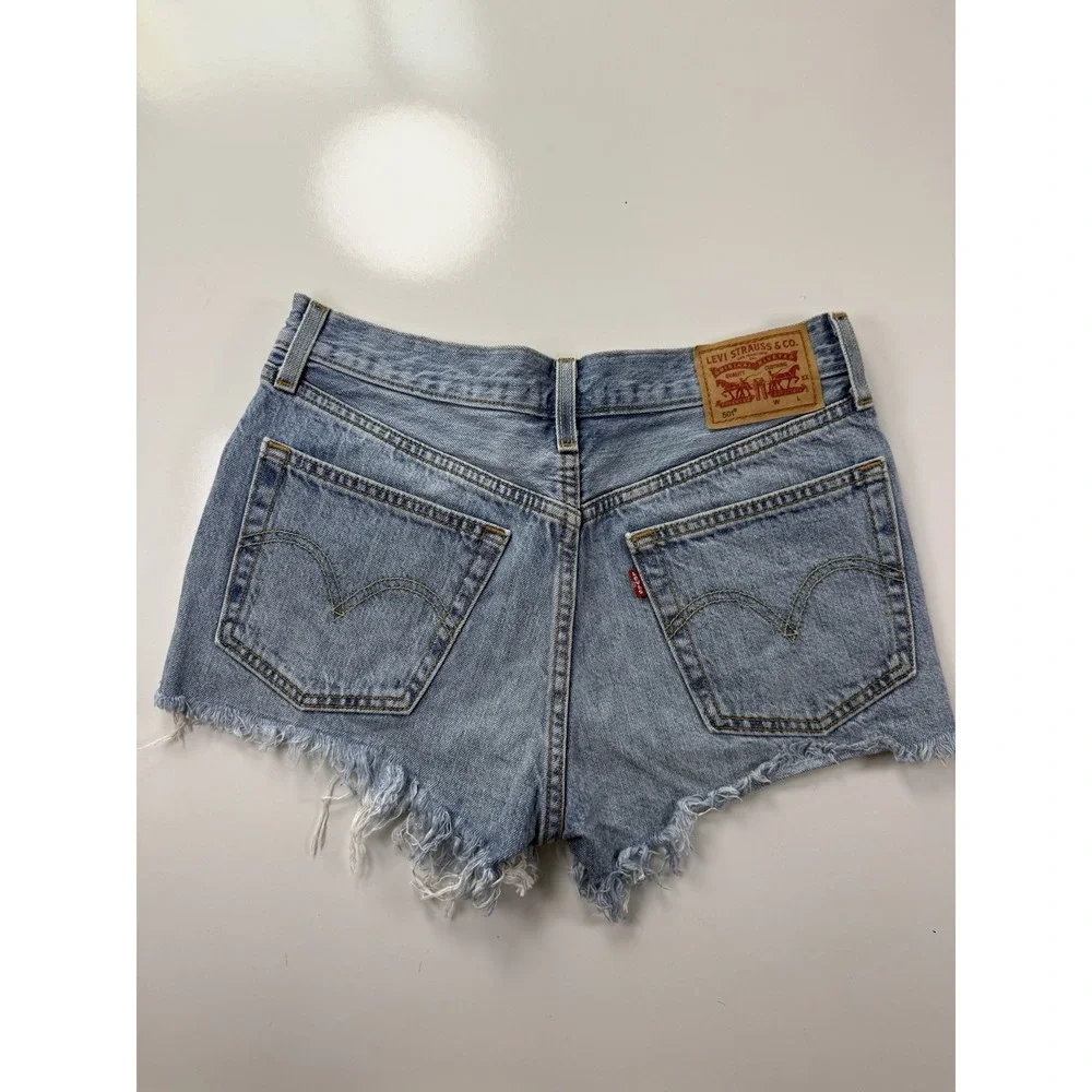Levi's 501 Button Fly Distressed‎ High-Rise Jean Light wash Shorts cutoff W26 XS